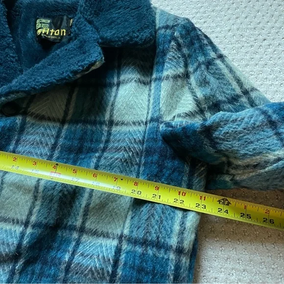 Vintage 60s Silton California Blue Plaid Mohair Bomber Jacket Fur 44 Western